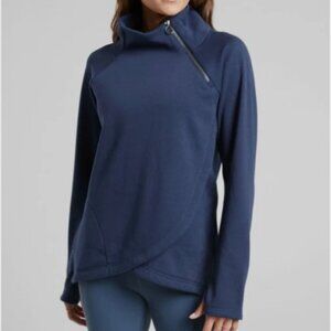 Athleta Cozy Karma Asym Pullover, Enchanted Blue SIZE L #383402 O1227H